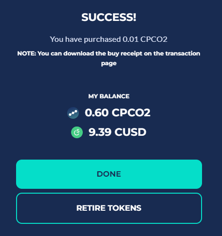 Buy Success screen