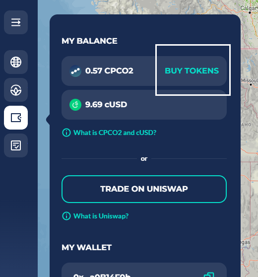 Click on My Wallet then "Buy Tokens" besides CPCO2 balance