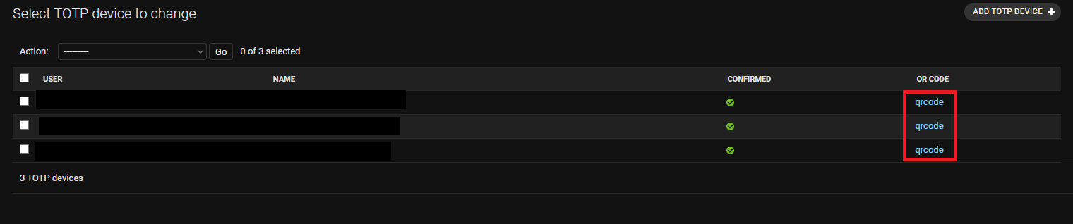 qrcode in TOTP Devices list