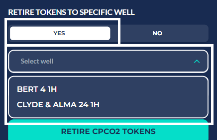 Toggled Retire Tokens to specific well.